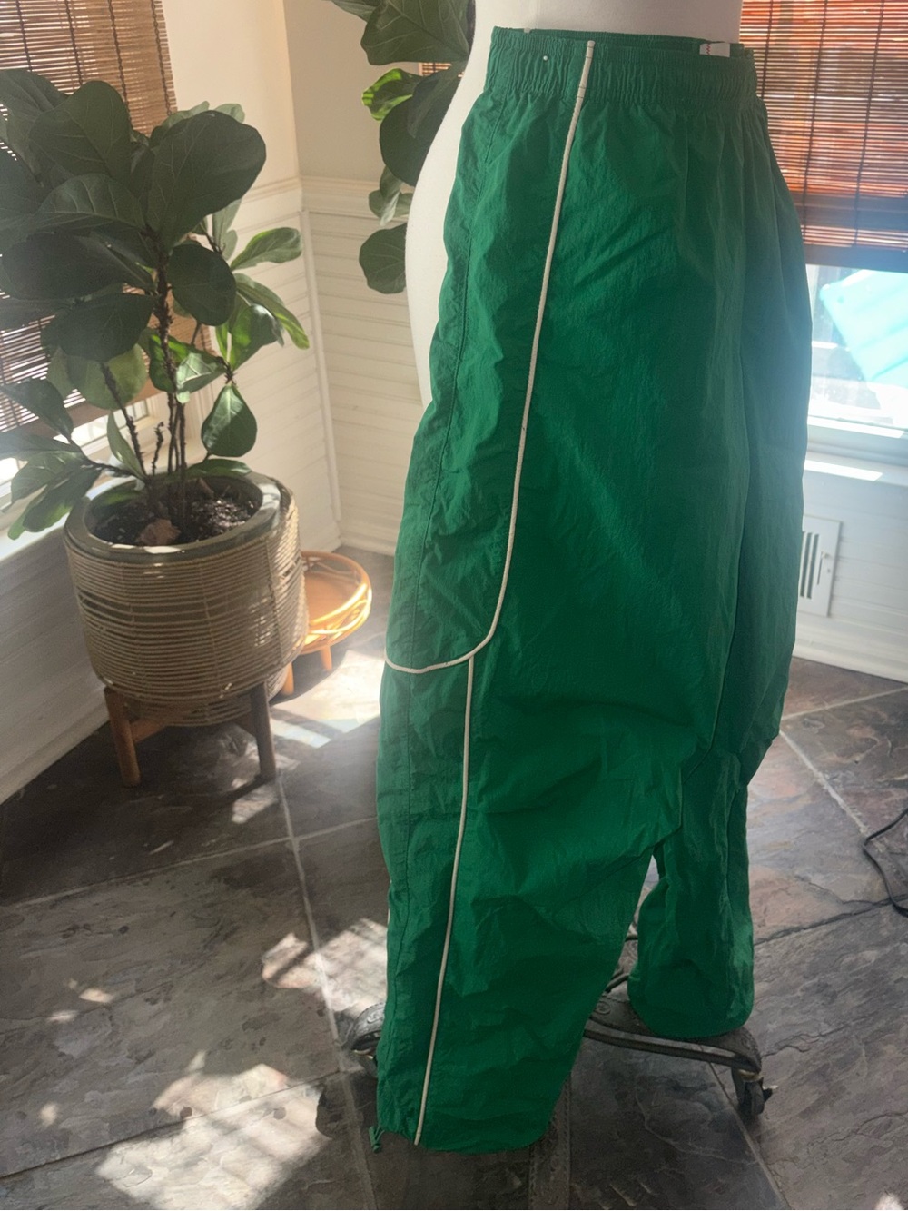 BDG- Urban Outfitter  Green Track Pants with White Piping